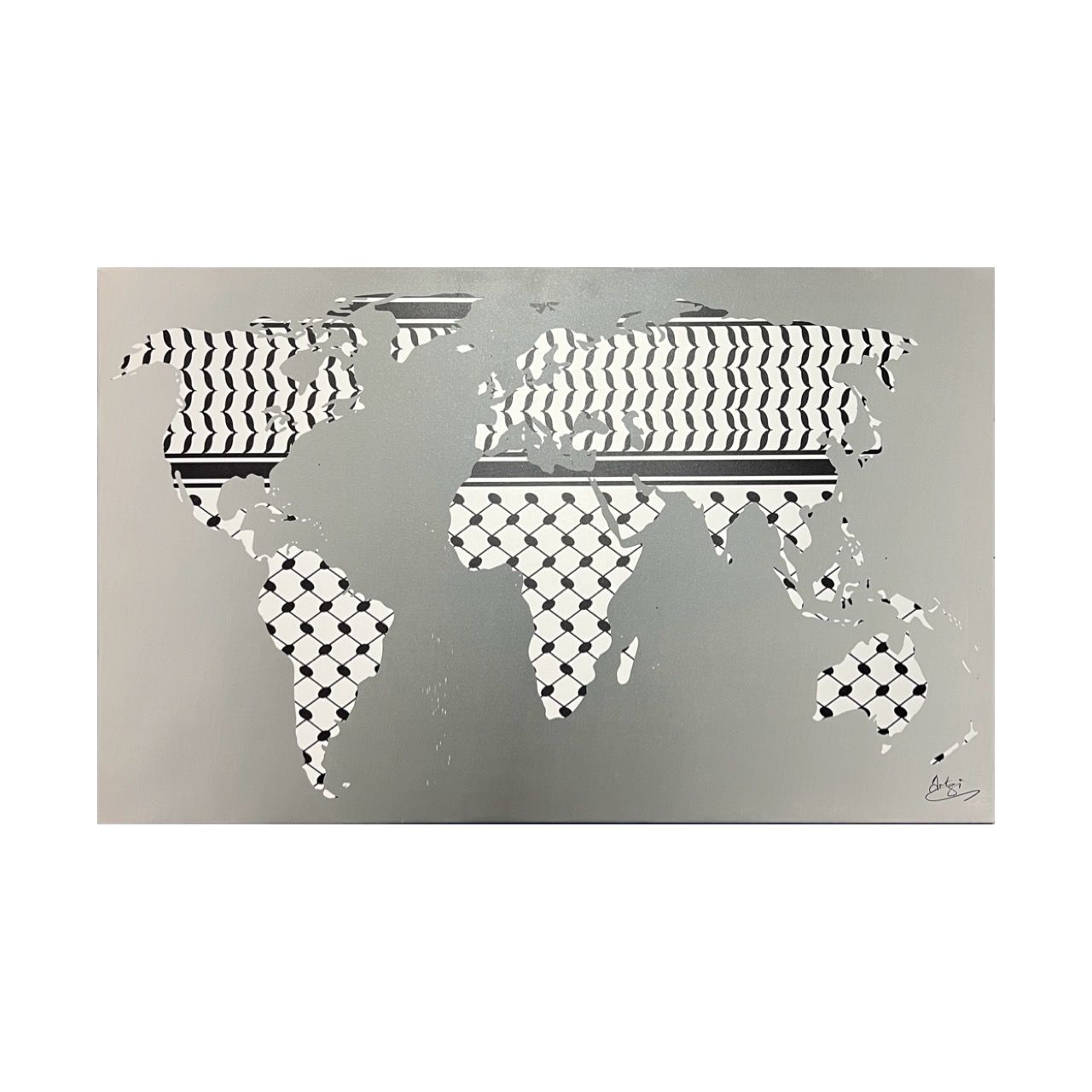 Keffiyeh Map of the World, Size: 40 x 24 inch, Frame Colour: Un-framed
