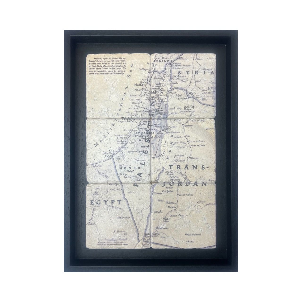Map of Palestine 1947  on Turkish Stone, Frame Colour: White