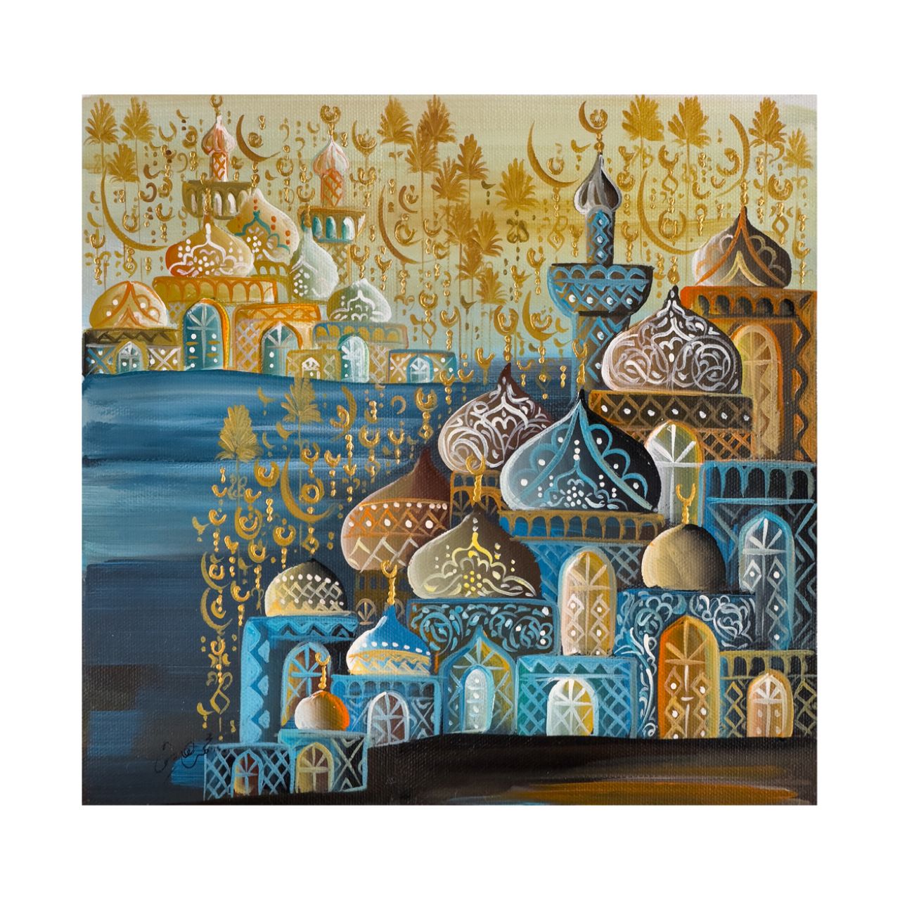 Gold Arabesque Village Multicoloured Stacked Patterned Domes Greeting Card