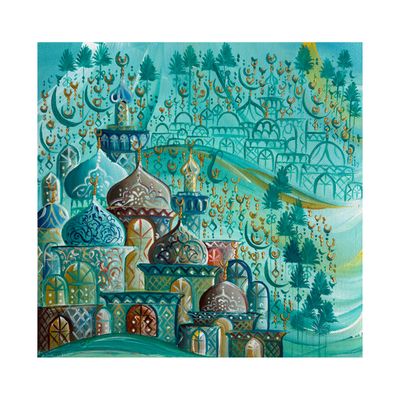 Green Arabesque Village – Multicoloured Domes Greeting Card
