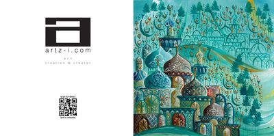 Green Arabesque Village – Multicoloured Domes Greeting Card