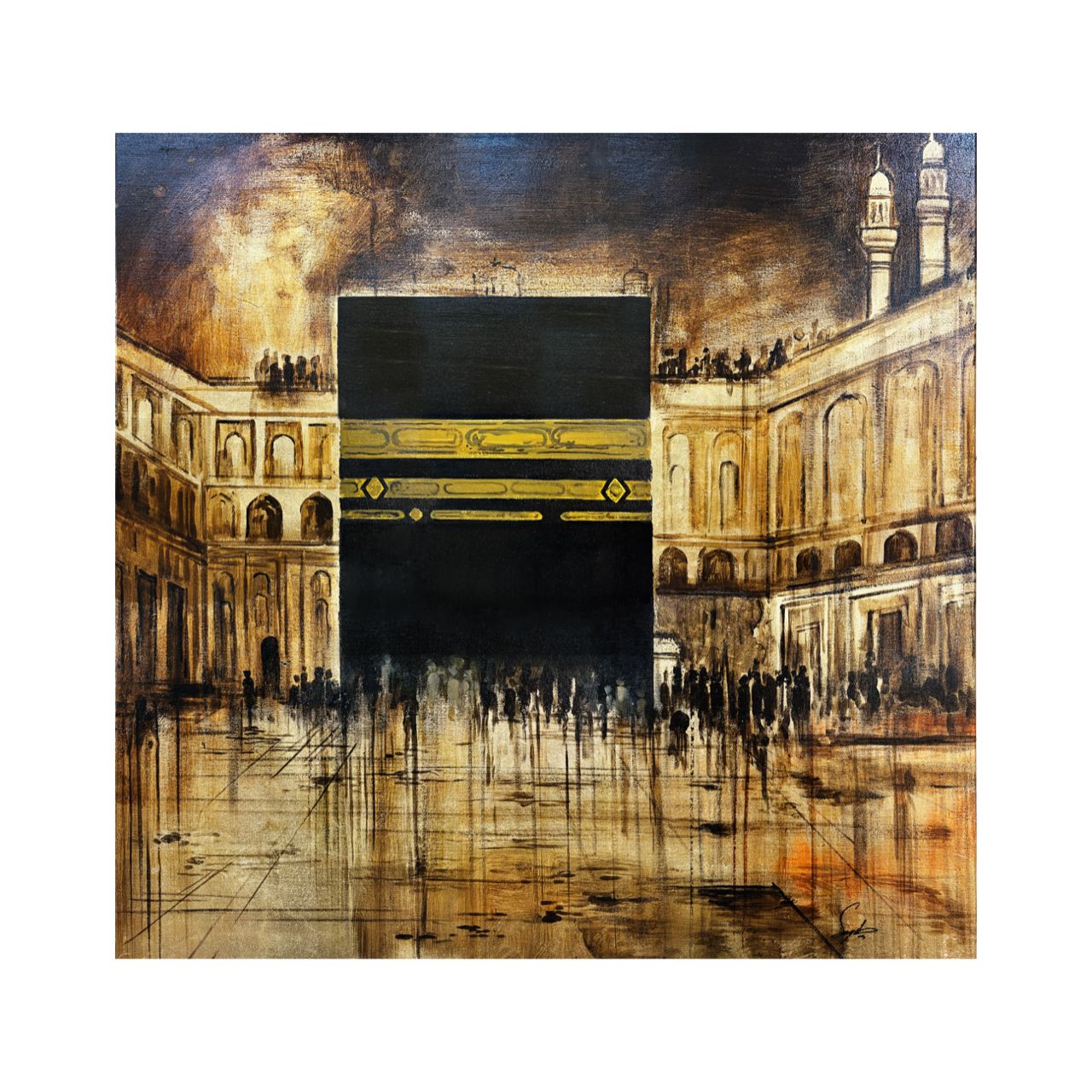 Kaaba in Flux – A Metallic Gold Dreamscape Design Greeting Card