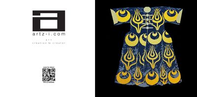Blue & Yellow Kaftan on Dark Background Greeting Card