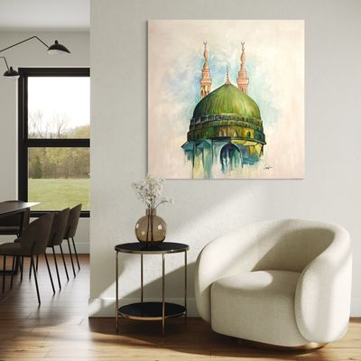 The Green Dome of Madinah  Design Giclee Premium Print Canvas