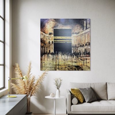Kaaba in Flux – A Metallic Gold Dreamscape Premium Giclee Print.