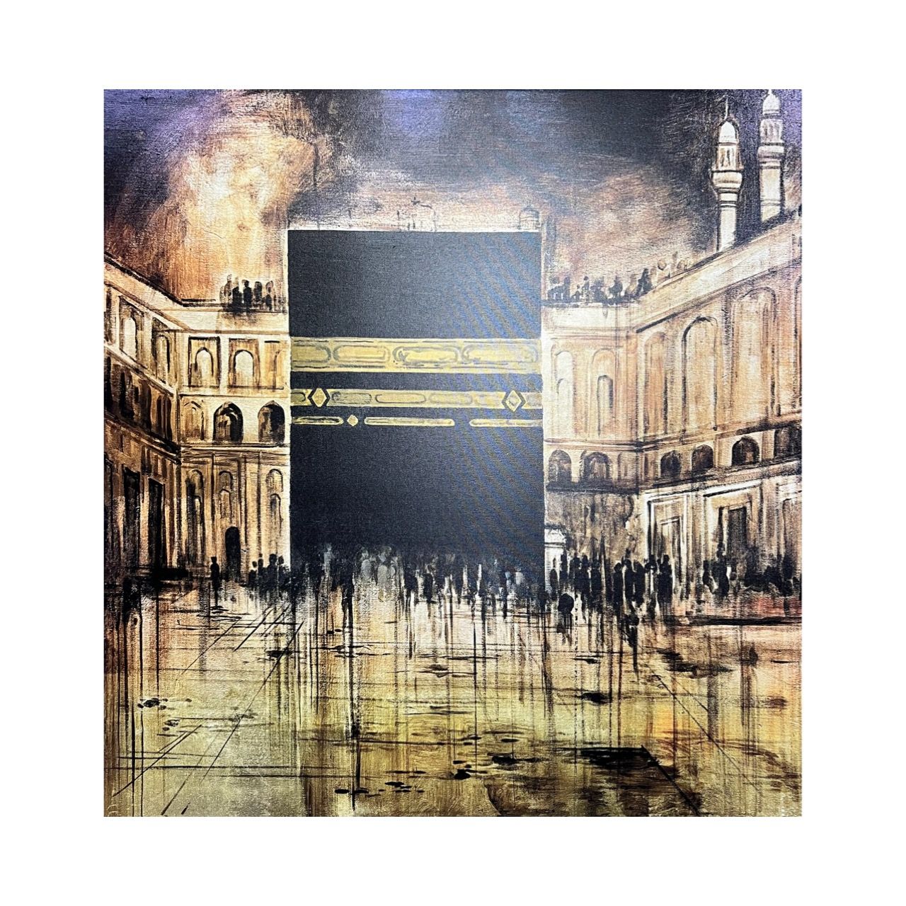 Kaaba in Flux – A Metallic Gold Dreamscape Premium Giclee Print., Size: Small, Frame Colour: Un-framed