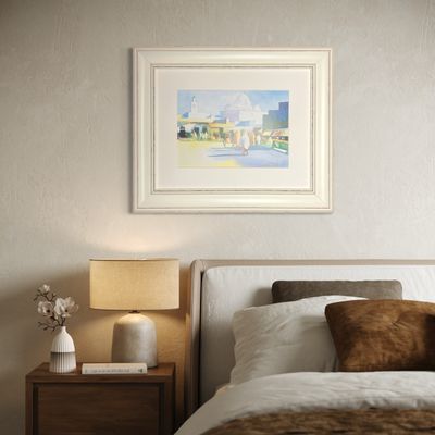 Sunlit Tunisian Market Scene – Water Colour Piece in Distressed Frame