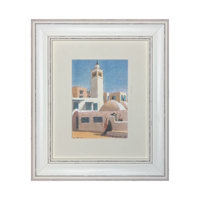 Shrine of Sidi Bou Said – Water Colour Piece in Distressed Frame