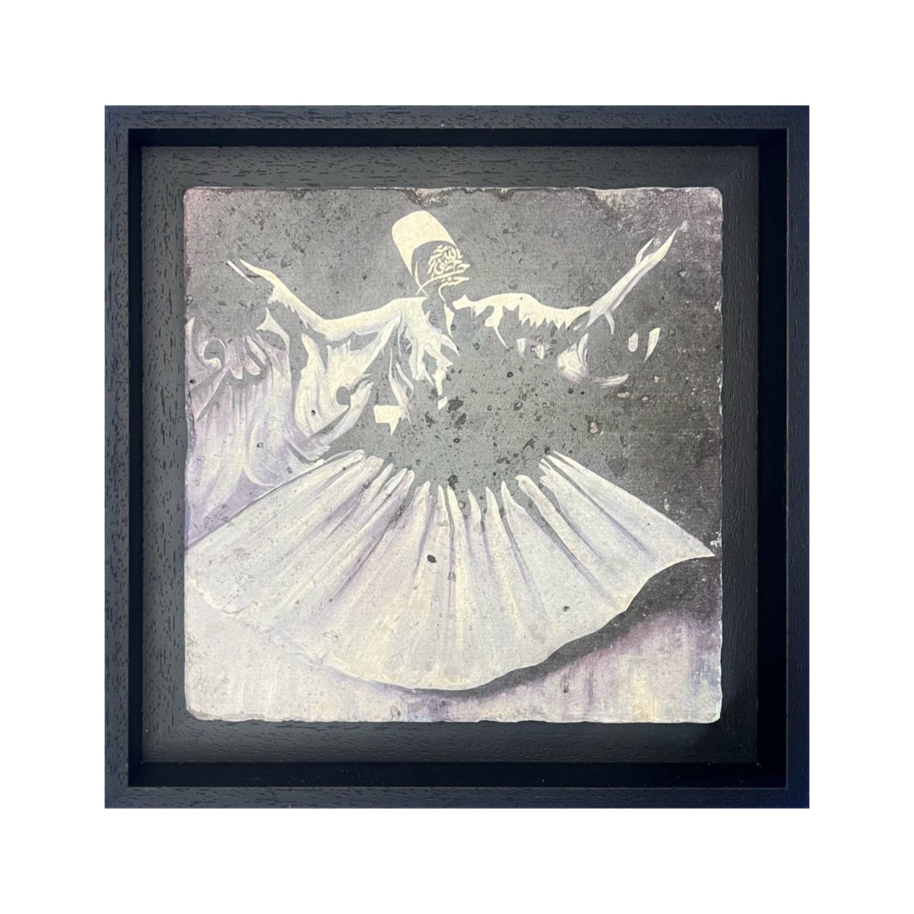 Semazen of Surrender Whirling Dervish Stone Art, Size: Small, Frame Colour: Black
