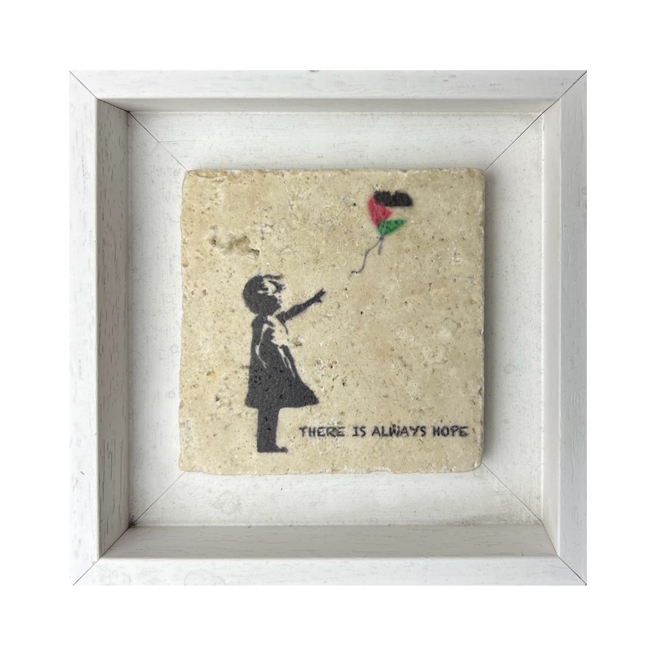 There is Always Hope Banksy's Girl with Palestine Balloon Design Stone Art There is Always Hope Banksy's Girl with Palestine Balloon Design Stone Art, Size: Small, Frame Colour: White