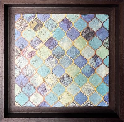 Vibrant Blue Moorish Geometric Design Framed Stone Art  Clearance