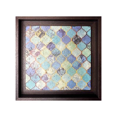 Vibrant Blue Moorish Geometric Design Framed Stone Art Vibrant Blue Moorish Geometric Design Framed Stone Art