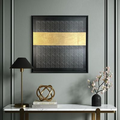 Kiswa Kaaba Gold Leaf Canvas Black Museum Frame