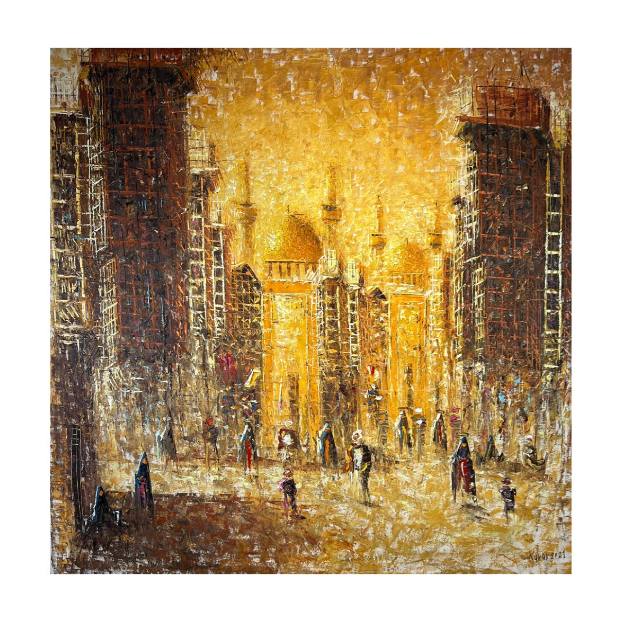 Golden Streets of Baghdad –  Textured Original Knife Oil Painting Golden Streets of Baghdad –  Textured Original Knife Oil Painting