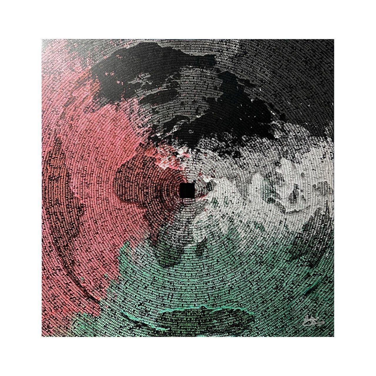 The World Amasses – An Abstract Aerial View of the Kaaba and the World Map (Palestinian Edition) Clearance XXL, Size: 40 x 40inch, Frame Colour: Un-framed