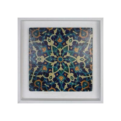 Blue Persian Arabesque Geometric Design Framed Stone Art Blue Persian Arabesque Geometric Design Framed Stone Art