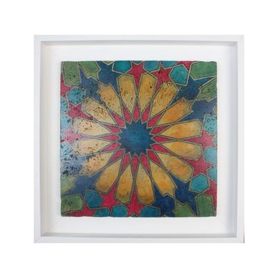 Colourful Morrocan Geometric Arabesque Design Framed Stone Art