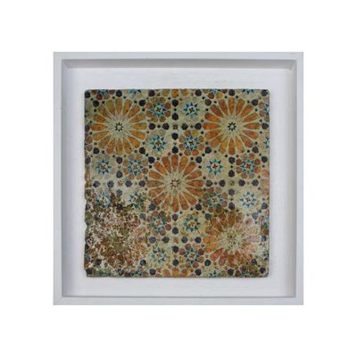 Orange &amp; Brown Moroccan Geometric Zellige Mosaic Design Framed Stone Art
