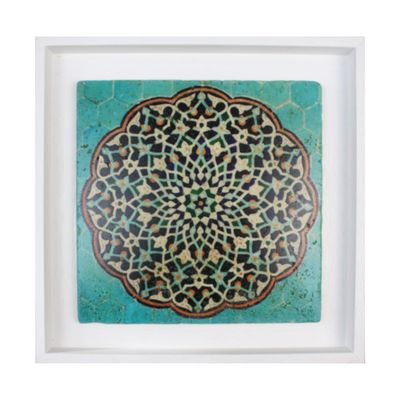 Turquoise Persian Arabesque Geometric Design Framed Stone Art