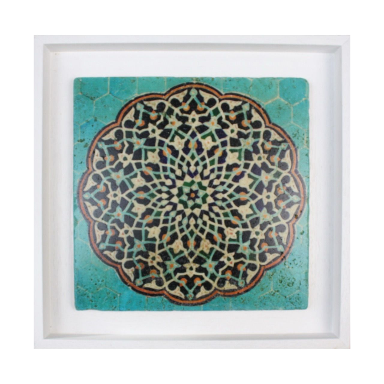 Turquoise Persian Arabesque Geometric Design Framed Stone Art Turquoise Persian Arabesque Geometric Design Framed Stone Art