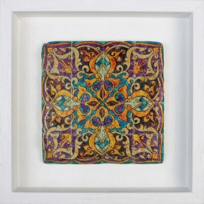 Purple &amp; Turquoise Persian Arabesque Geometric Design Framed Stone Art