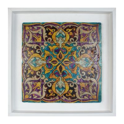 Purple & Turquoise Persian Arabesque Geometric Design Framed Stone Art Purple & Turquoise Persian Arabesque Geometric Design Framed Stone Art