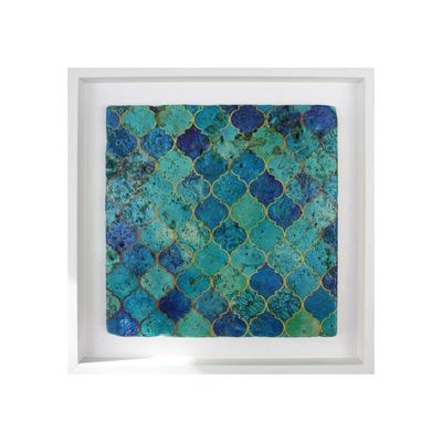 Vibrant Blue Moorish Geometric Design Framed Stone Art