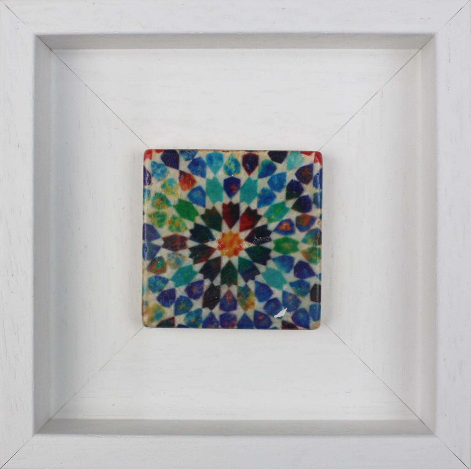 Marrakesh Moroccan Zellige Mosaic Design Framed Stone Art Colourful Saadian Tombs, Frame Colour: White, Size: Mini