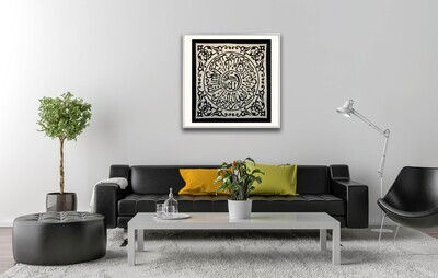 Surah Al-Ikhlas Black Thuluth Calligraphy Hand-Stitched Appliqué Mount Museum Frame