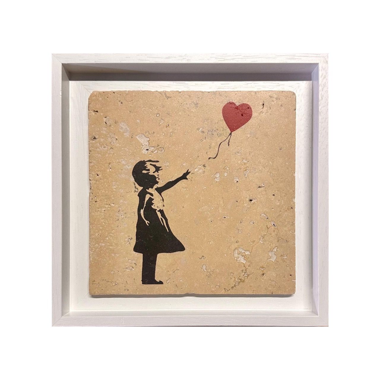 Banksy's Girl with Balloon Design Stone Art, Size: Medium, Frame Colour: White