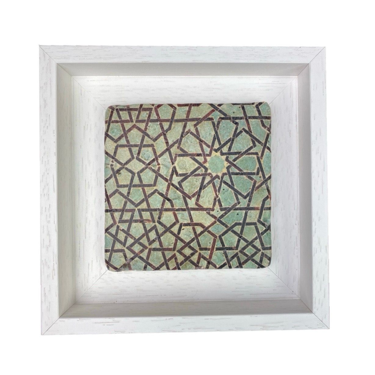 Sky Blue Ottoman Seljuk Geometric Stone Tile, Size: Small, Frame Colour: White
