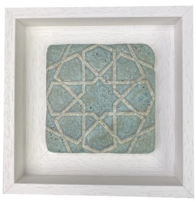 Turquoise White Seljuk Star Pattern Geometric Stone Tile