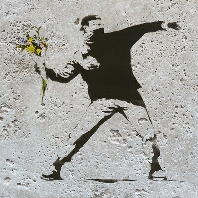 Banksy's Flower Thrower - Love Is In The Air Design Greeting Card Banksy's Flower Thrower - Love Is In The Air Design Greeting Card