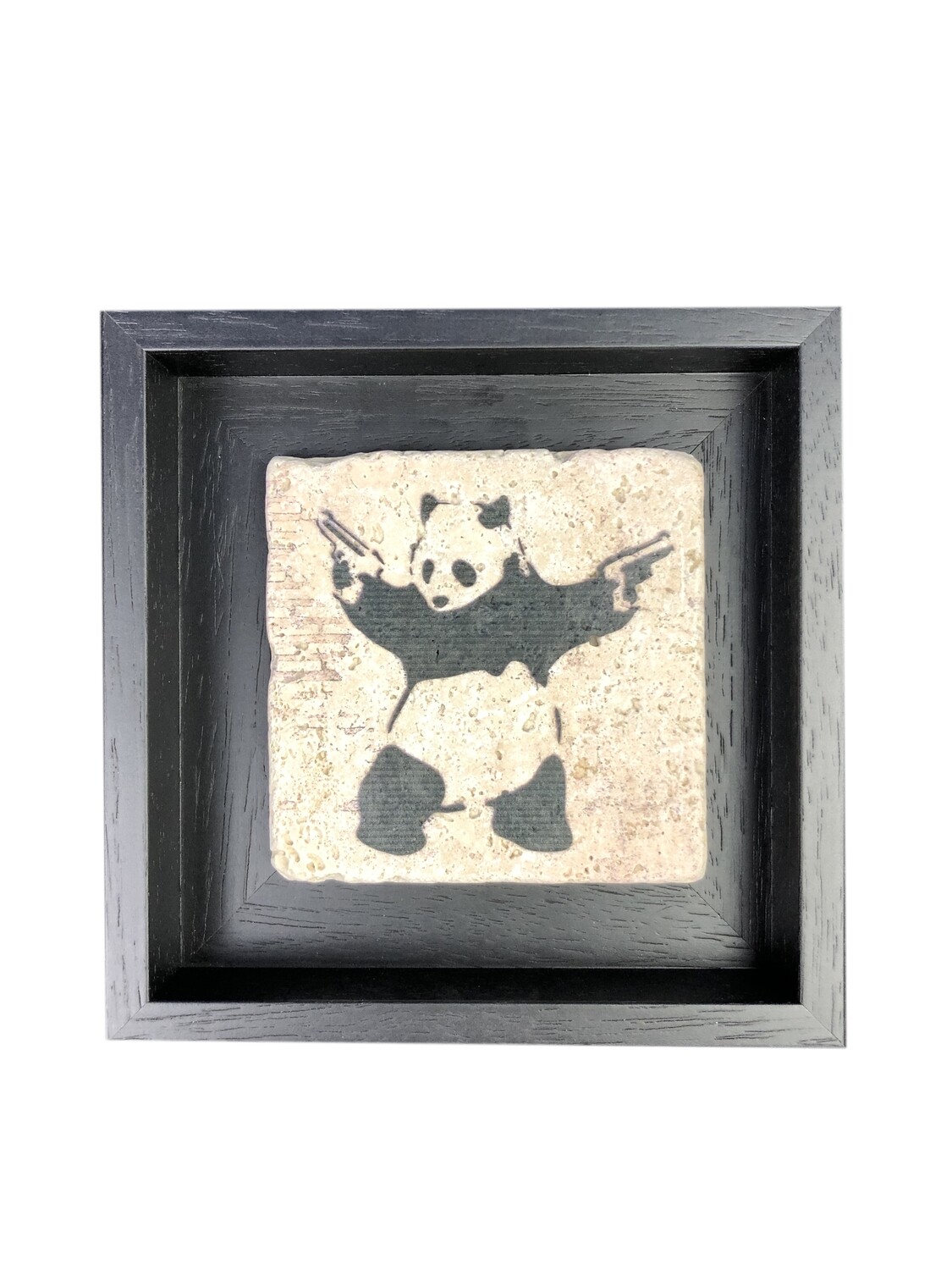Banksy's “Panda with Guns” Design Stone Art, Frame Colour: Black, Size: Small