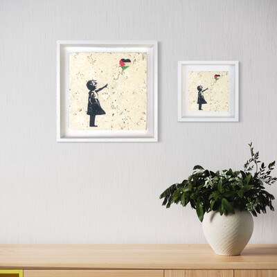 Banksy's Girl with Palestine Balloon Design Stone Art