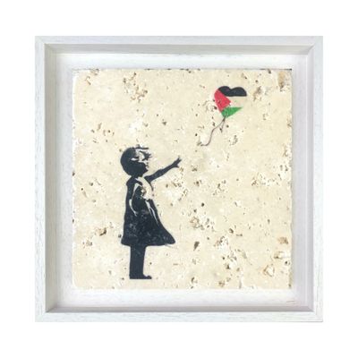 Banksy's Girl with Palestine Balloon Design Stone Art
