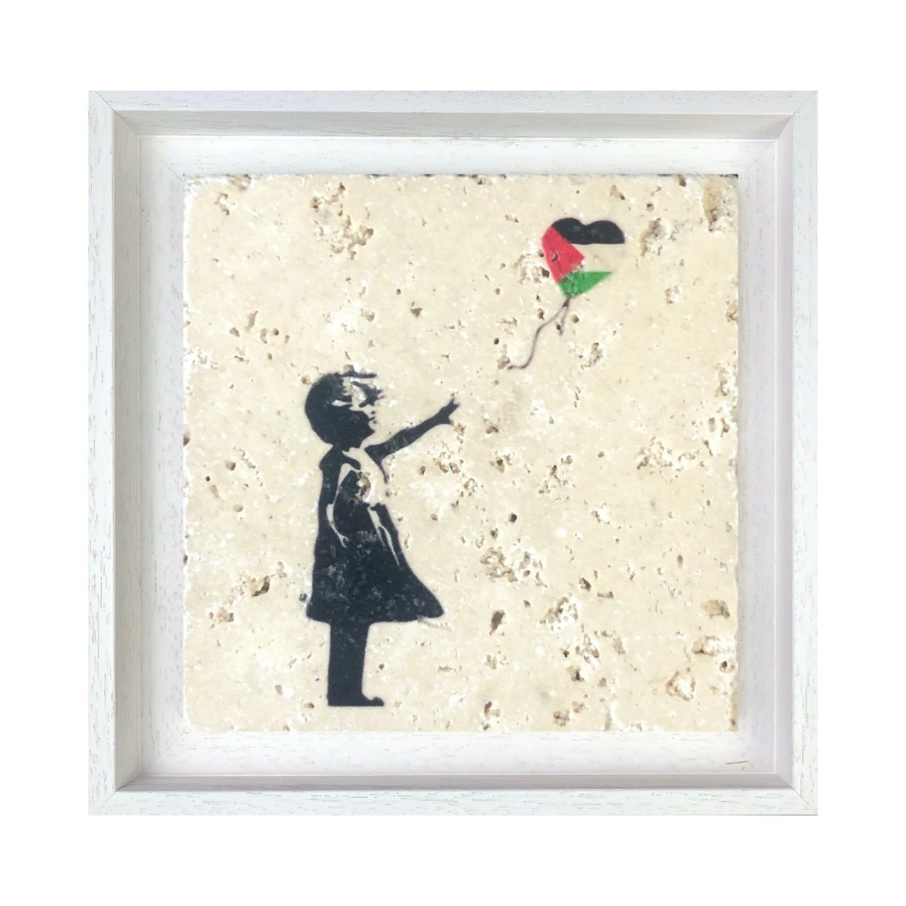 Banksy's Girl with Palestine Balloon Design Stone Art, Size: Medium, Frame Colour: White