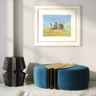 Two Camels in the Desert – Original Textured Oil Painting in Distressed Frame