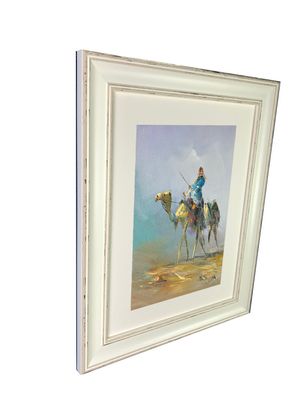 Bedouin &amp; Camel in the Desert - Knife Art Oil Painting in Distressed Frame