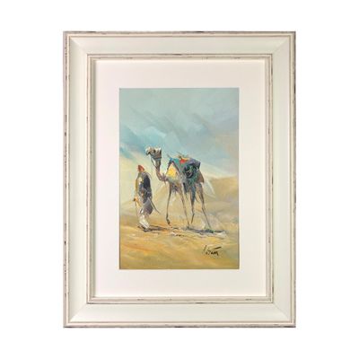 Bedouin & Camel - Knife Art Oil Painting in Distressed Frame Bedouin & Camel - Knife Art Oil Painting in Distressed Frame