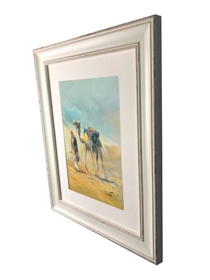 Bedouin & Camel - Knife Art Oil Painting in Distressed Frame