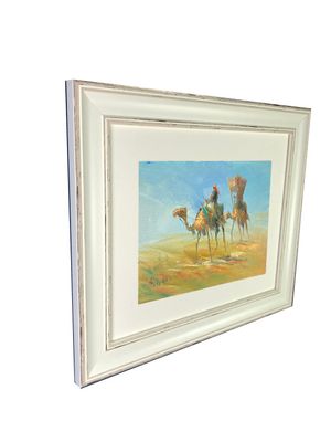 A Bedouin Couple in the Desert - Knife Art Oil Painting in Distressed Frame