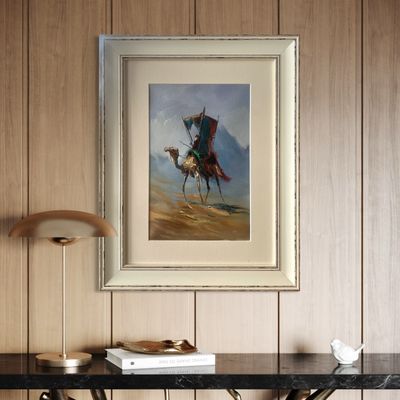 A Bedouin Lady in her Hawdaj - Knife Art Oil Painting in Distressed Frame