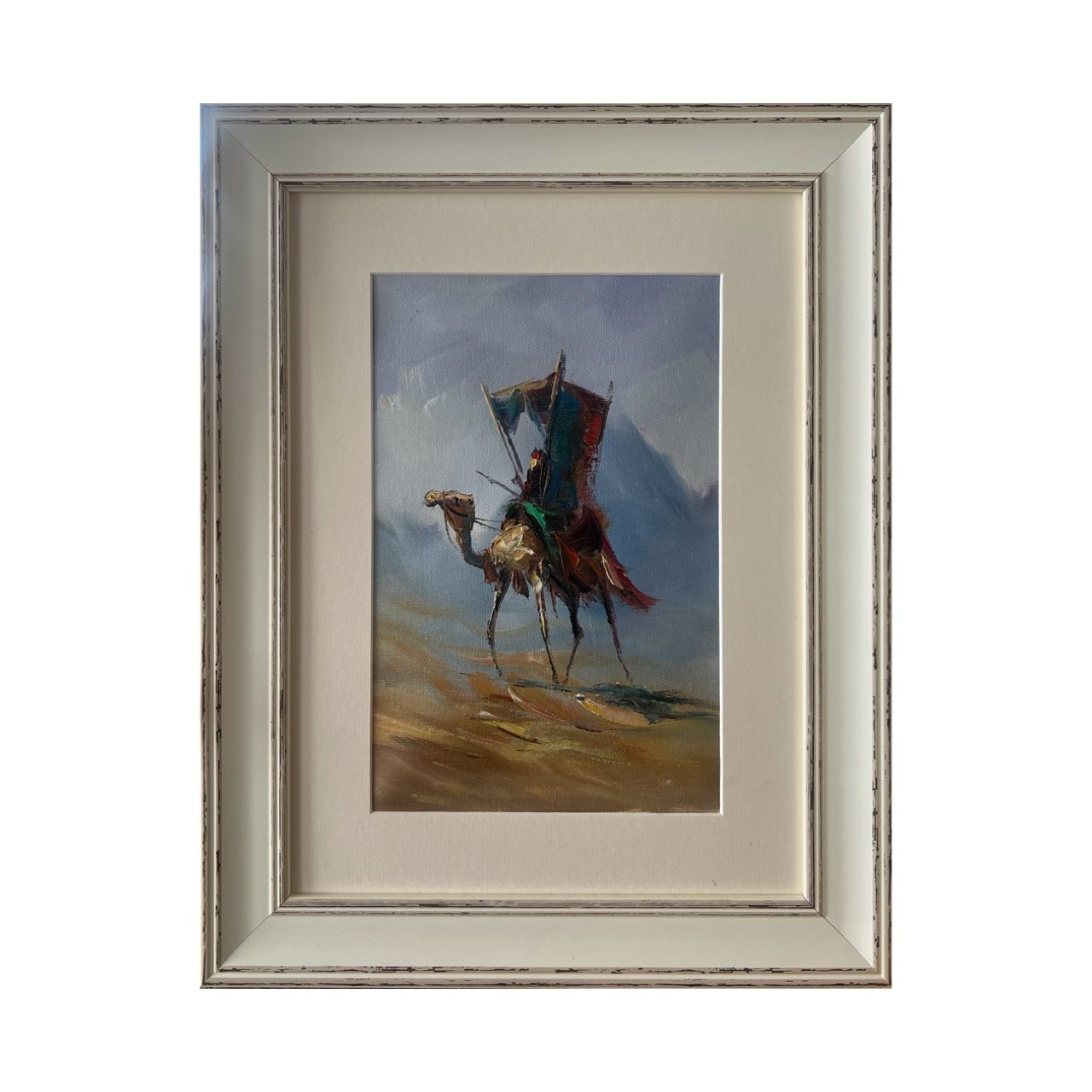 A Bedouin Lady in her Hawdaj - Knife Art Oil Painting in Distressed Frame