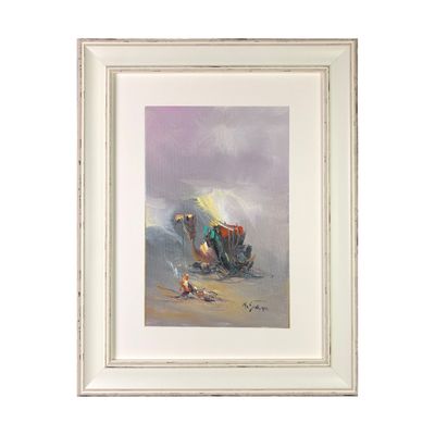 Camel in the Desert - Knife Art Oil Painting in distressed Frame