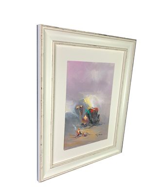 Camel in the Desert - Knife Art Oil Painting in distressed Frame