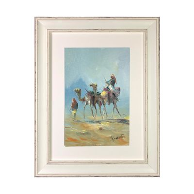 Bedouin Riders &amp; Camels in the Desert - Knife Art Oil Painting in Distressed Frame