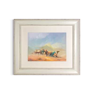 Bedouins, Tent & Camel - Knife Art Oil Painting in Distressed Frame Bedouins, Tent & Camel - Knife Art Oil Painting in Distressed Frame