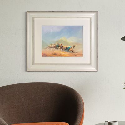 Bedouins, Tent & Camel - Knife Art Oil Painting in Distressed Frame