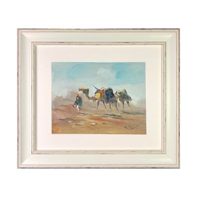 Bedouin & Camels - Knife Art Oil Painting in Distressed Frame Bedouin & Camels - Knife Art Oil Painting in Distressed Frame